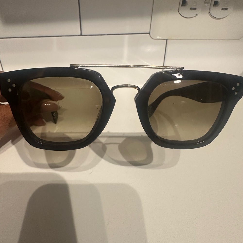Celine Black Square Sunglasses with Gold Double Bridge